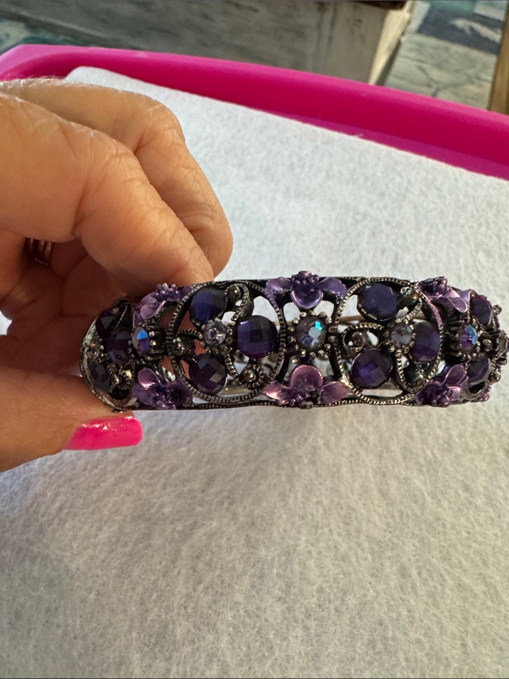 Purple Crystal Floral Stretch Bracelet - Women's Accessories